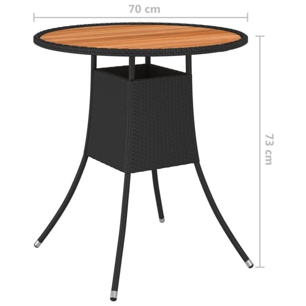 vidaXL Ulkoruokapöytä musta Ø 70 cm polyrottinki ja täysi akaasiapuu