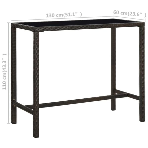 vidaXL Hagebarbord brun 130x60x110 cm polyrotting og glass