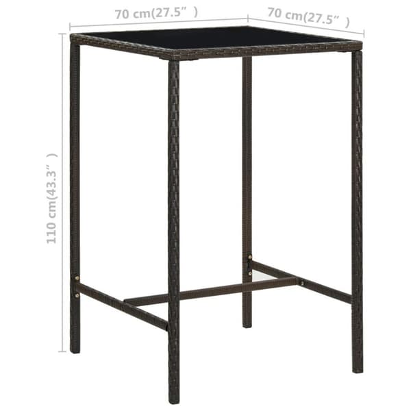 vidaXL Puutarhan baaripöytä ruskea 70x70x110 cm polyrottinki ja lasi