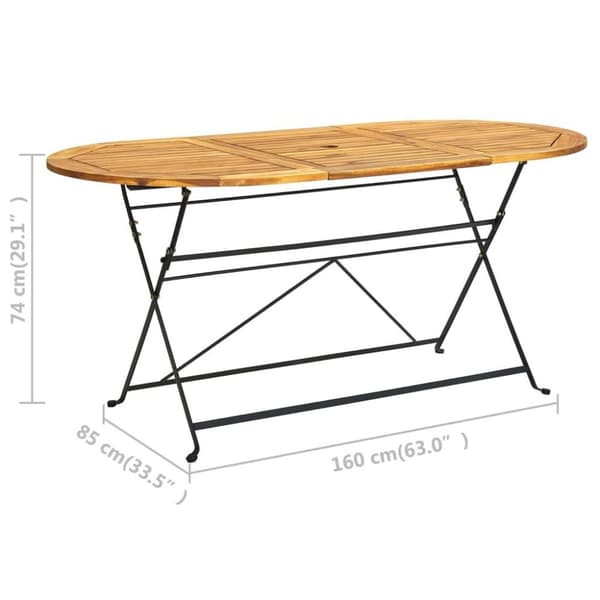 vidaXL Puutarhapöytä ovaali 160x85x74 cm täysi akaasiapuu