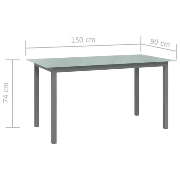 vidaXL havebord 150x90x74 cm aluminium og glas lysegrå