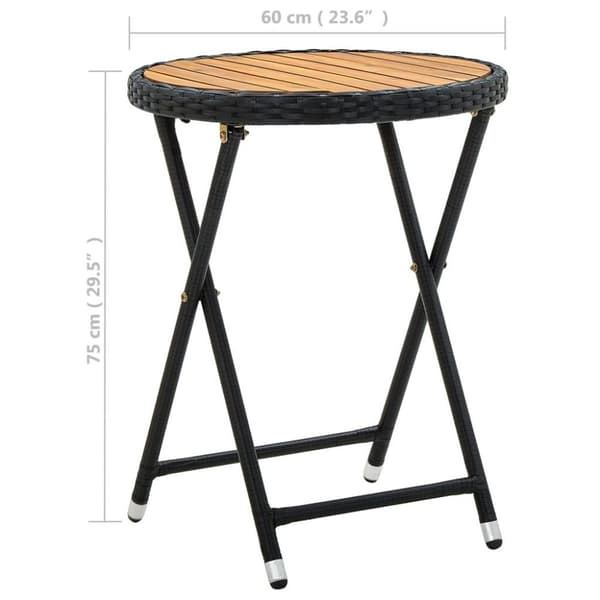 vidaXL Tebord svart 60 cm polyrotting og heltre akasie
