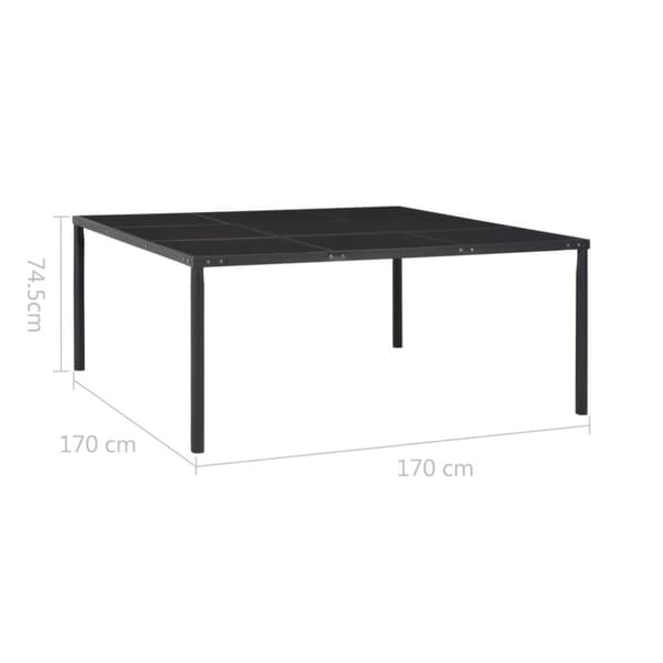 vidaXL havebord 170x170x74,5 cm stål og glas sort