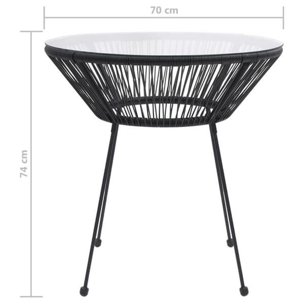 vidaXL havebord Ø70x74 cm rattan og glas sort