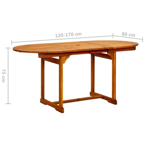 vidaXL havebord (120-170)x80x75 cm massivt akacietræ