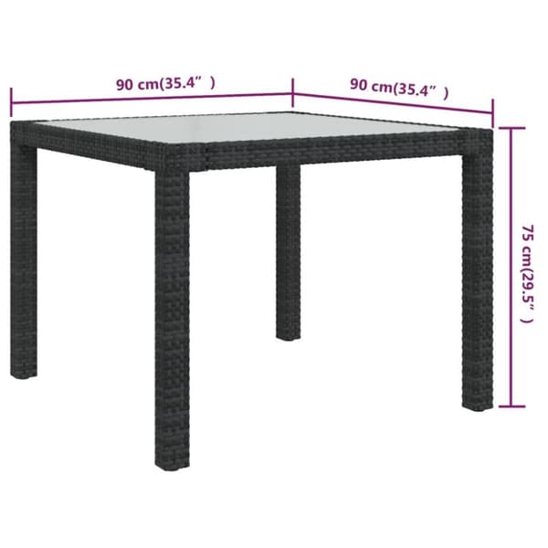 vidaXL Utebord 90x90x75 cm Härdat glas och konstrotting svart