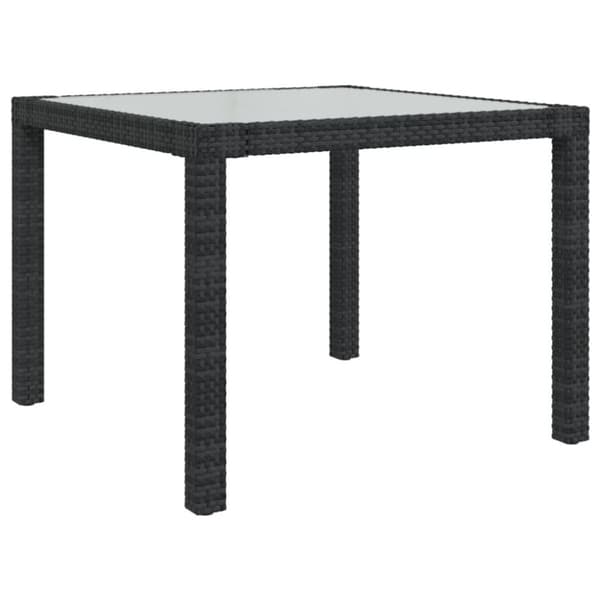 vidaXL Utebord 90x90x75 cm Härdat glas och konstrotting svart