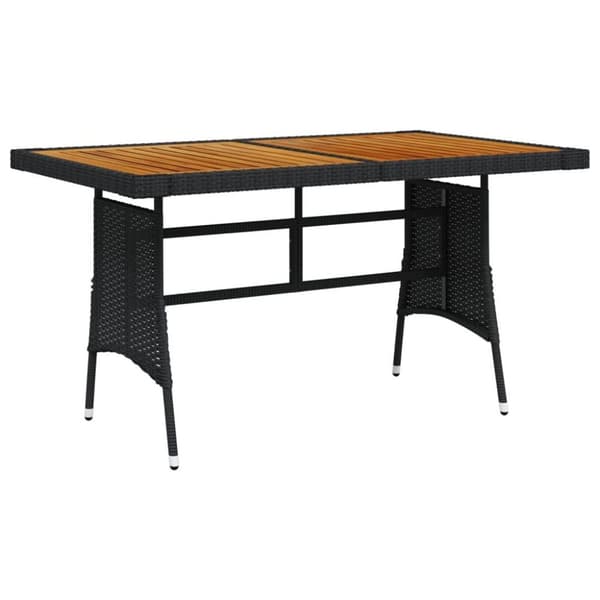 vidaXL Puutarhapöytä musta 130x70x72 cm polyrottinki ja akaasiapuu