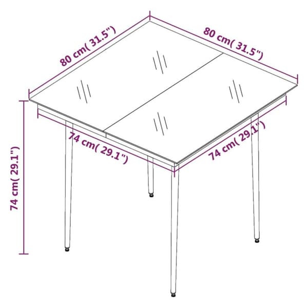 vidaXL Puutarhan ruokapöytä musta 80x80x74 cm teräs ja lasi