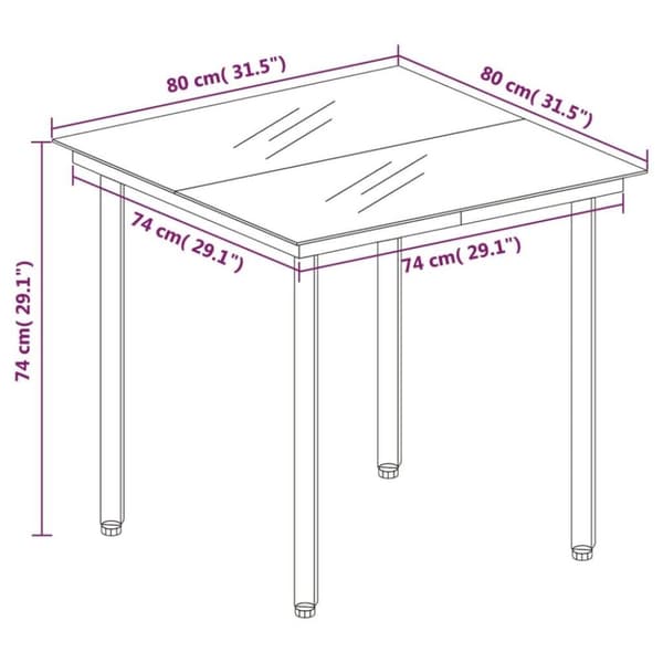 vidaXL havebord 80x80x74 cm stål og glas sort