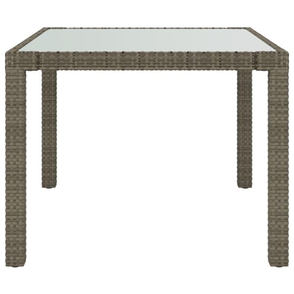 vidaXL Puutarhapöytä 90x90x75 cm karkaistu lasi ja polyrottinki harmaa