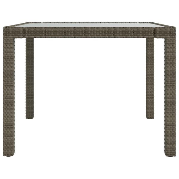 vidaXL Puutarhapöytä 90x90x75 cm karkaistu lasi ja polyrottinki harmaa
