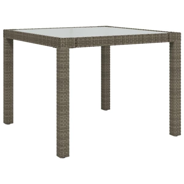 vidaXL Puutarhapöytä 90x90x75 cm karkaistu lasi ja polyrottinki harmaa
