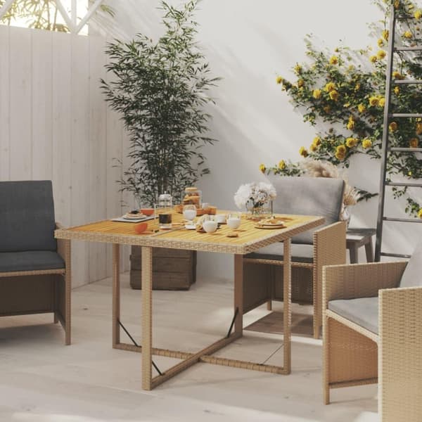 vidaXL Trädgårdsbord beige 109x107x74 cm konstrotting och akaciaträ