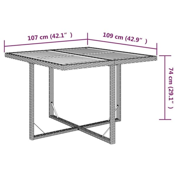 vidaXL Trädgårdsbord beige 109x107x74 cm konstrotting och akaciaträ