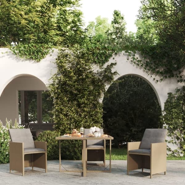 vidaXL havebord 109x107x74 cm polyrattan og glas beige