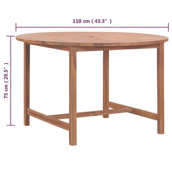 vidaXL havebord Ø110x75 cm massivt teaktræ