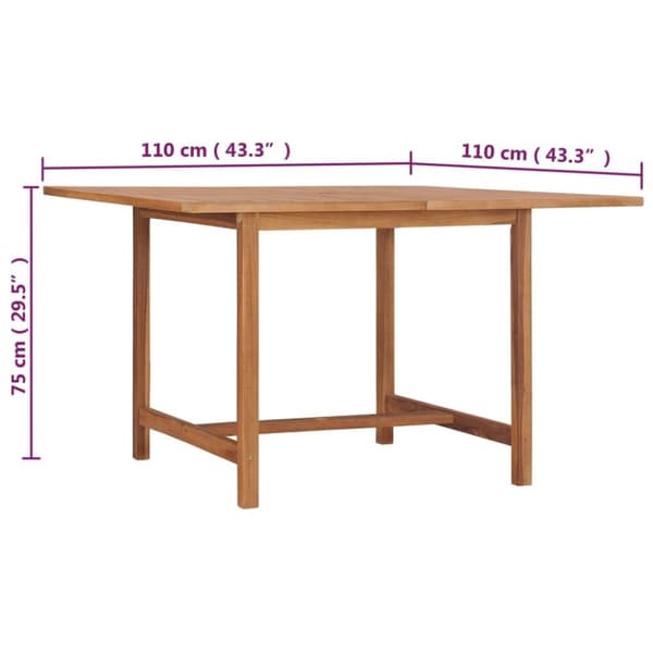vidaXL havebord 110x110x75 cm massivt teaktræ