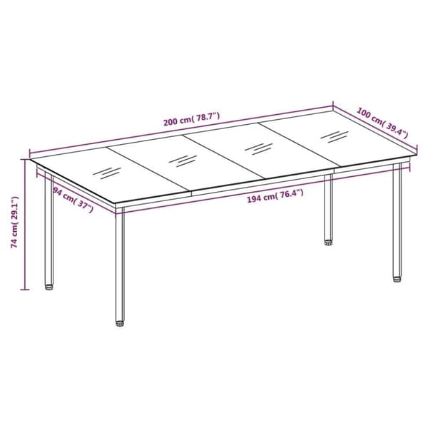 vidaXL havebord 200x100x74 cm stål og glas sort