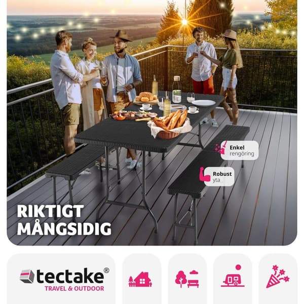Hopfällbar Campingbordsgrupp Vani i konstrotting - svart-rottinglook