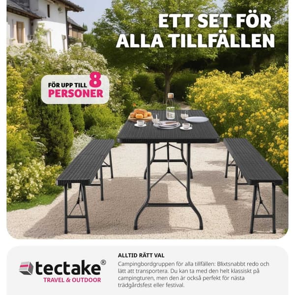 Hopfällbar Campingbordsgrupp Vani i konstrotting - svart-rottinglook