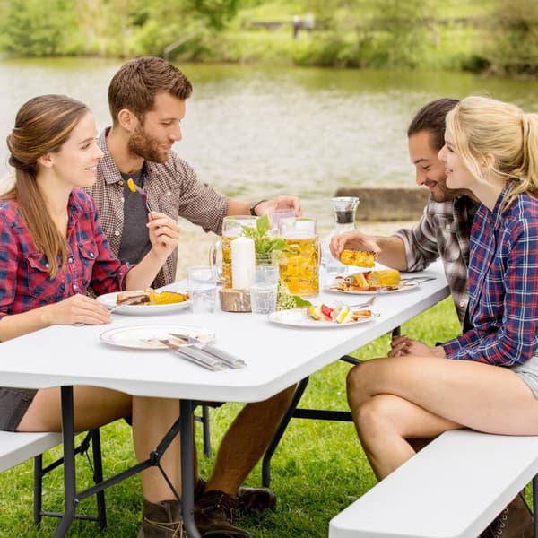 Campingbord och bänkset, hopfällbart med bärhandtag - vit