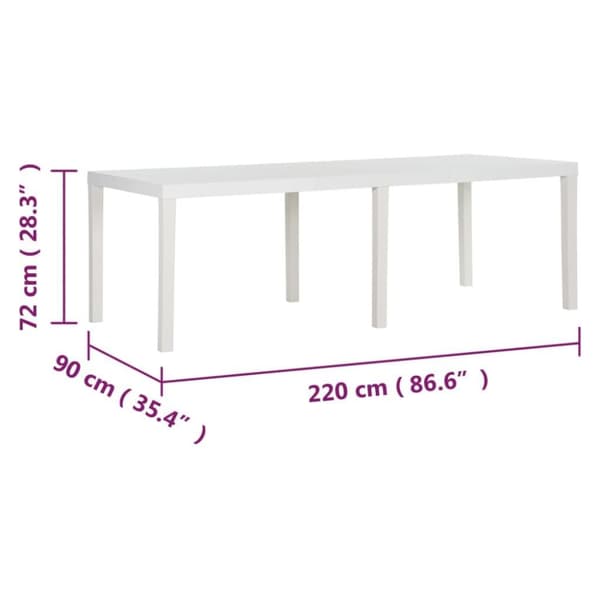 vidaXL havebord 220x90x72 cm PP hvid