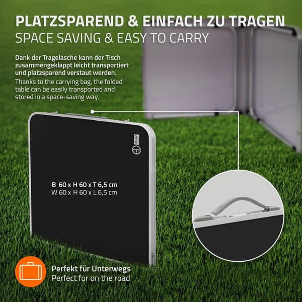ECD Germany Aluminium Campingbord; hopfällbart; justerbar höjd 120x60x54-70 cm; svart; HDPE-skiva; portabel; lätt; fällbart bord med handtag;