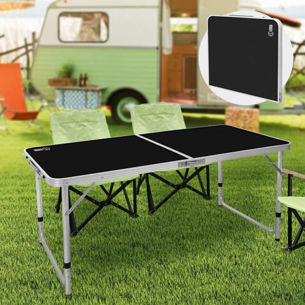 ECD Germany Aluminium Campingbord; hopfällbart; justerbar höjd 120x60x54-70 cm; svart; HDPE-skiva; portabel; lätt; fällbart bord med handtag;