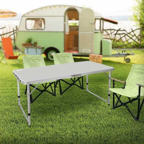 ECD Germany Alu Campingtisch Klapptisch; säädettävä korkeus 120x60x54-70 cm; harmaa; HDPE-levy; taitettava; kannettava; kevyt; kahvallinen;