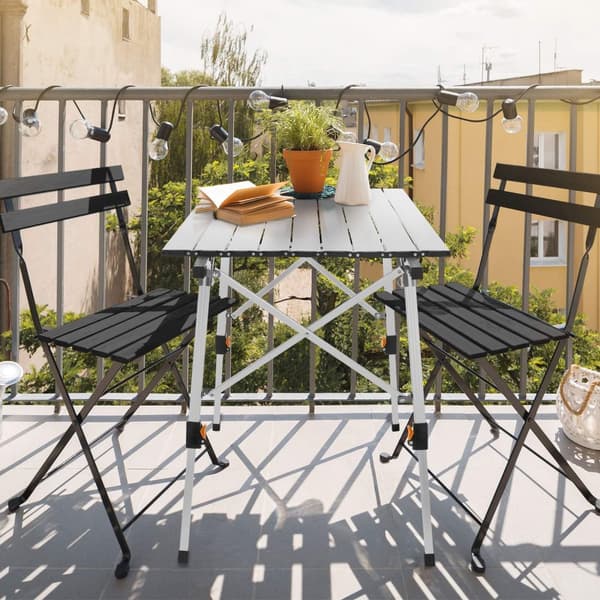ML-Design Campingbord; sammenklappeligt; sølv; 90x51;5 cm; højdejusterbar 46-66;5 cm; bæreevne 30 kg; rullebar bordplade; sammenklappeligt bord;
