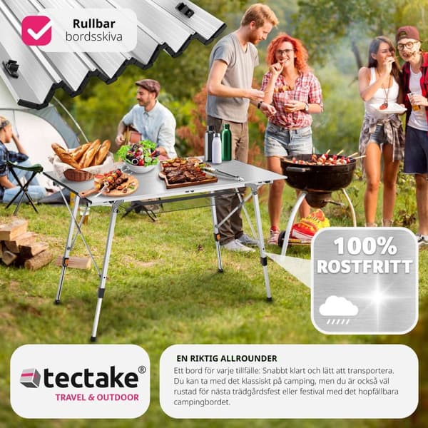 Campingbord i aluminium, höj- och sänkbart, hopfällbart - silver