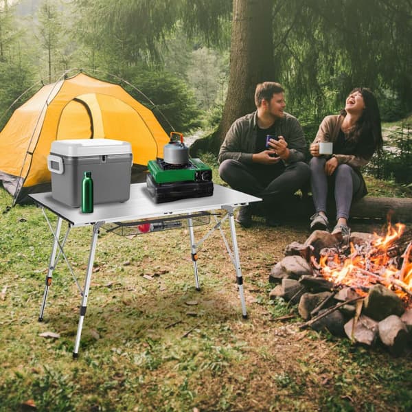 Campingbord i aluminium, höj- och sänkbart, hopfällbart - silver