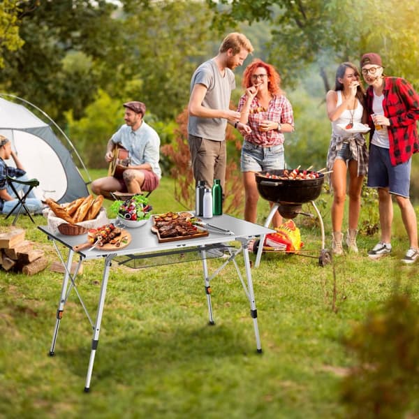 Campingbord i aluminium, höj- och sänkbart, hopfällbart - silver