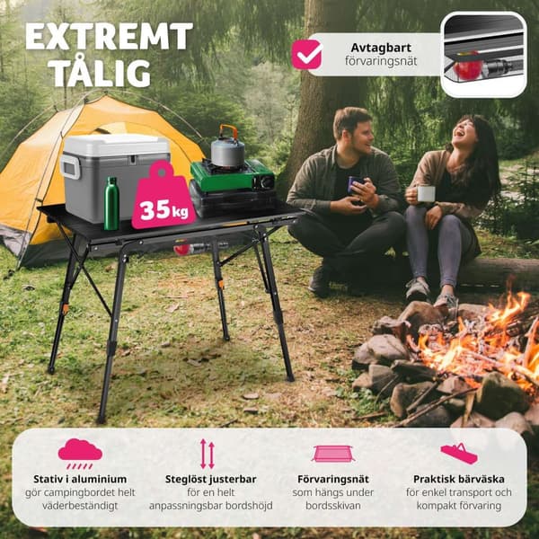 Campingbord Tina i aluminium , hopfällbart, höj- och sänkbart - svart