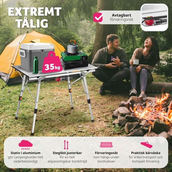 Campingbord Tina i aluminium , hopfällbart, höj- och sänkbart - silver