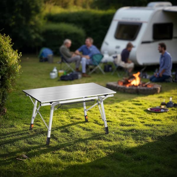 Campingbord Tina i aluminium , hopfällbart, höj- och sänkbart - silver