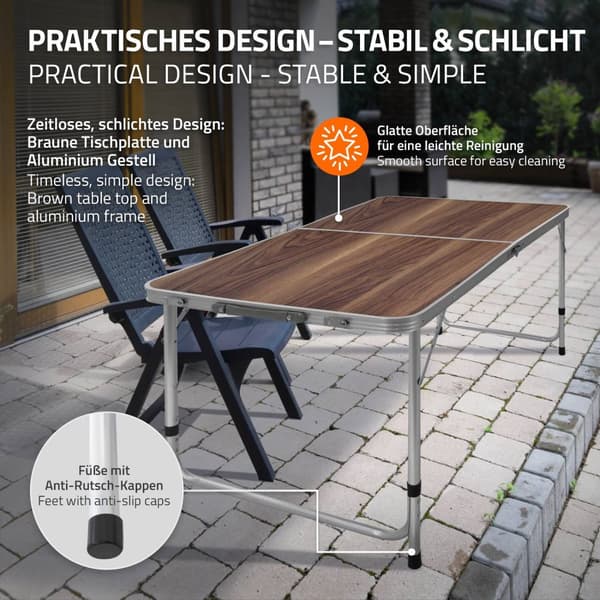 Camping bord Klapbord Havebord Bord med 4 taburetter aluminium 120cm træ indretning