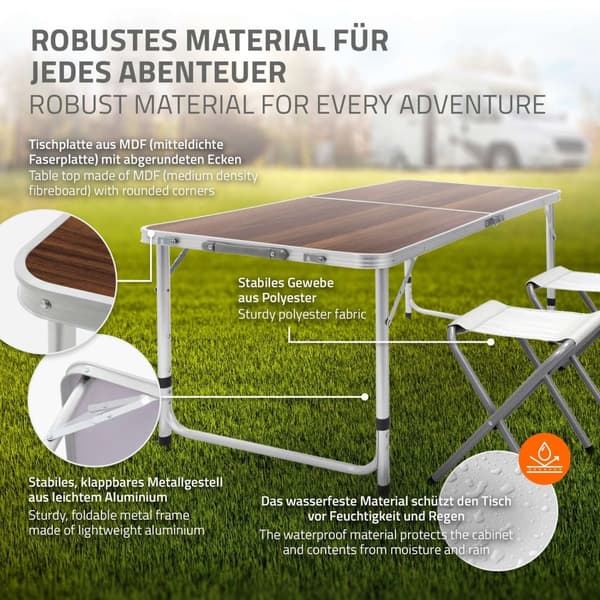 Camping bord Klapbord Havebord Bord med 4 taburetter aluminium 120cm træ indretning