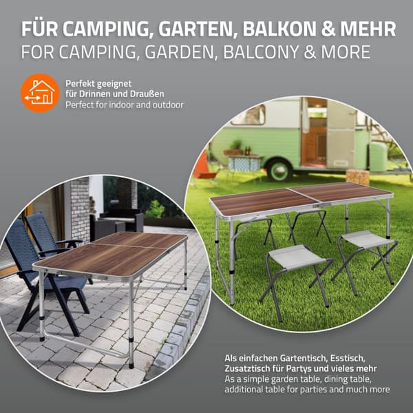 Camping bord Klapbord Havebord Bord med 4 taburetter aluminium 120cm træ indretning