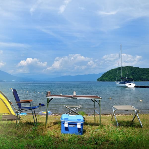 Camping bord Klapbord Havebord Bord med 4 taburetter aluminium 120cm træ indretning