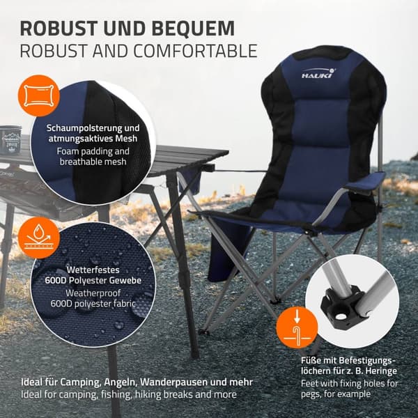 3-delat campingset med hopfällbart bord brunt och 2 campingstolar blå HAUKI