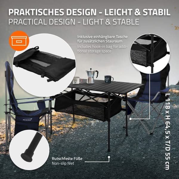 Hauki campingmöbel set 3 st. campingbord hopfällbart svart med 2 campingstolar svart, camping set för 2 personer med bärväska, hopfällbart