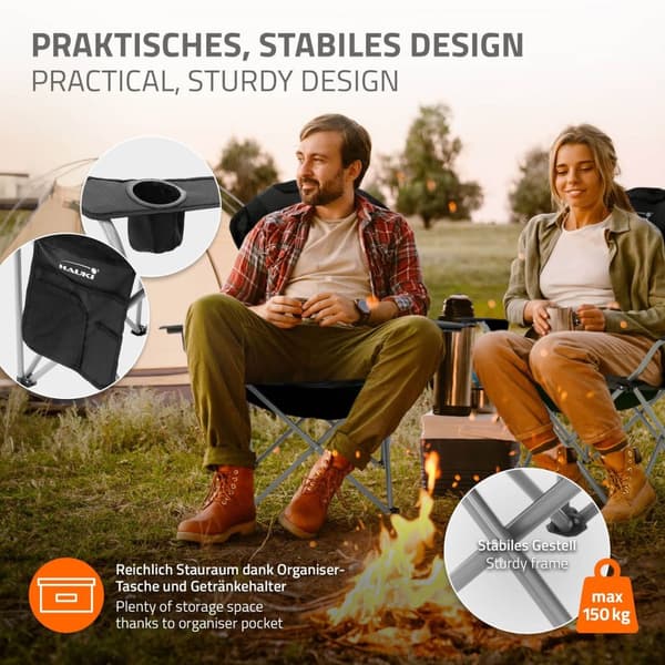 Hauki campingmøbelsæt 3 stk. campingbord sammenklappeligt beige med 2 campingstole sort, campingsæt til 2 personer med bæretaske, aluminiumsfoldebord