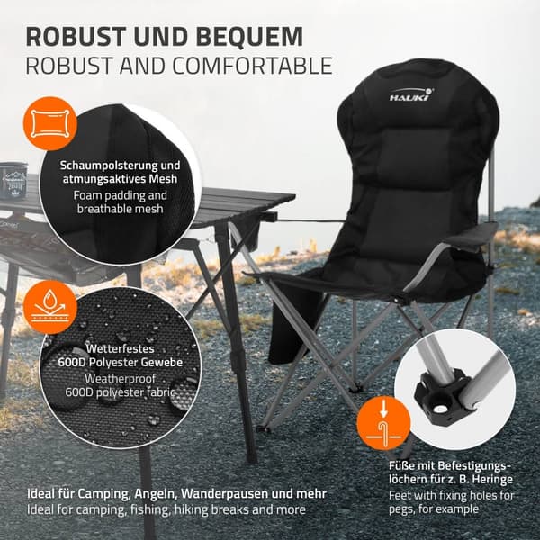 Hauki campingmøbelsæt 3 stk. campingbord sammenklappeligt beige med 2 campingstole sort, campingsæt til 2 personer med bæretaske, aluminiumsfoldebord