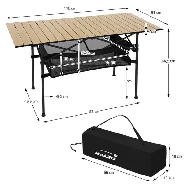 Hauki campingmøbelsæt 3 stk. campingbord sammenklappeligt beige med 2 campingstole sort, campingsæt til 2 personer med bæretaske, aluminiumsfoldebord