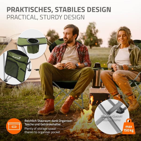 Hauki campingmöbel set 3 st, campingbord hopfällbart svart med 2 campingstolar khaki, camping set för 2 personer med bärväska, hopfällbart
