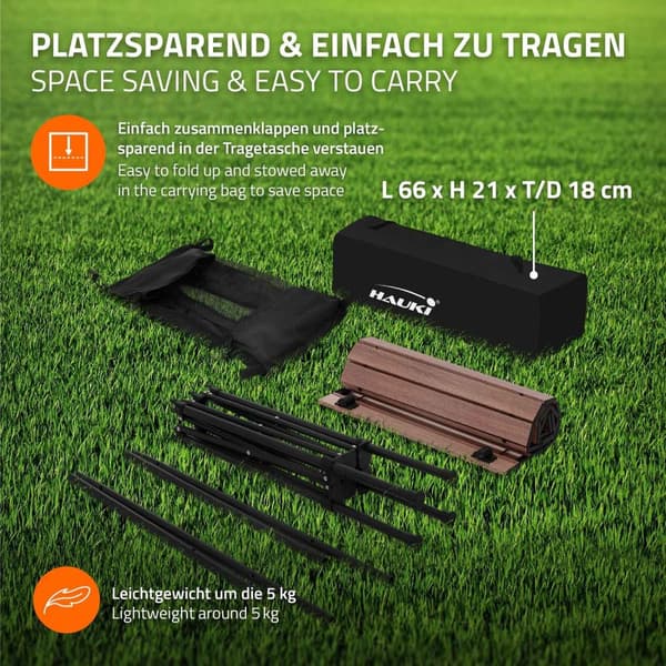 Hauki campingmøbelsæt 3 stk. campingbord foldbart brunt med 2 campingstole khaki, campingsæt til 2 personer med bæretaske, aluminiumsfoldebord med 2