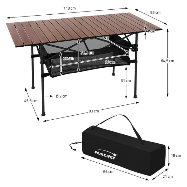 Hauki campingmøbelsæt 3 stk. campingbord foldbart brunt med 2 campingstole khaki, campingsæt til 2 personer med bæretaske, aluminiumsfoldebord med 2