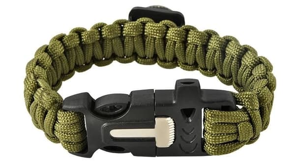 Paracord Survival Rannekoru sytyttimellä ja kompassilla 5-in-1 Green